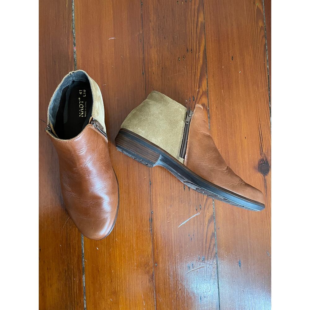 Naot Leather & Suede Ankle Booties Women’s EU 41 US 10 Comfort Zip Brown - Picture 2 of 8